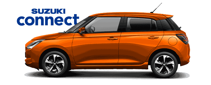 Von der Seite fotografierter Suzuki Swift Hybrid in Blue Pearl Metallic..